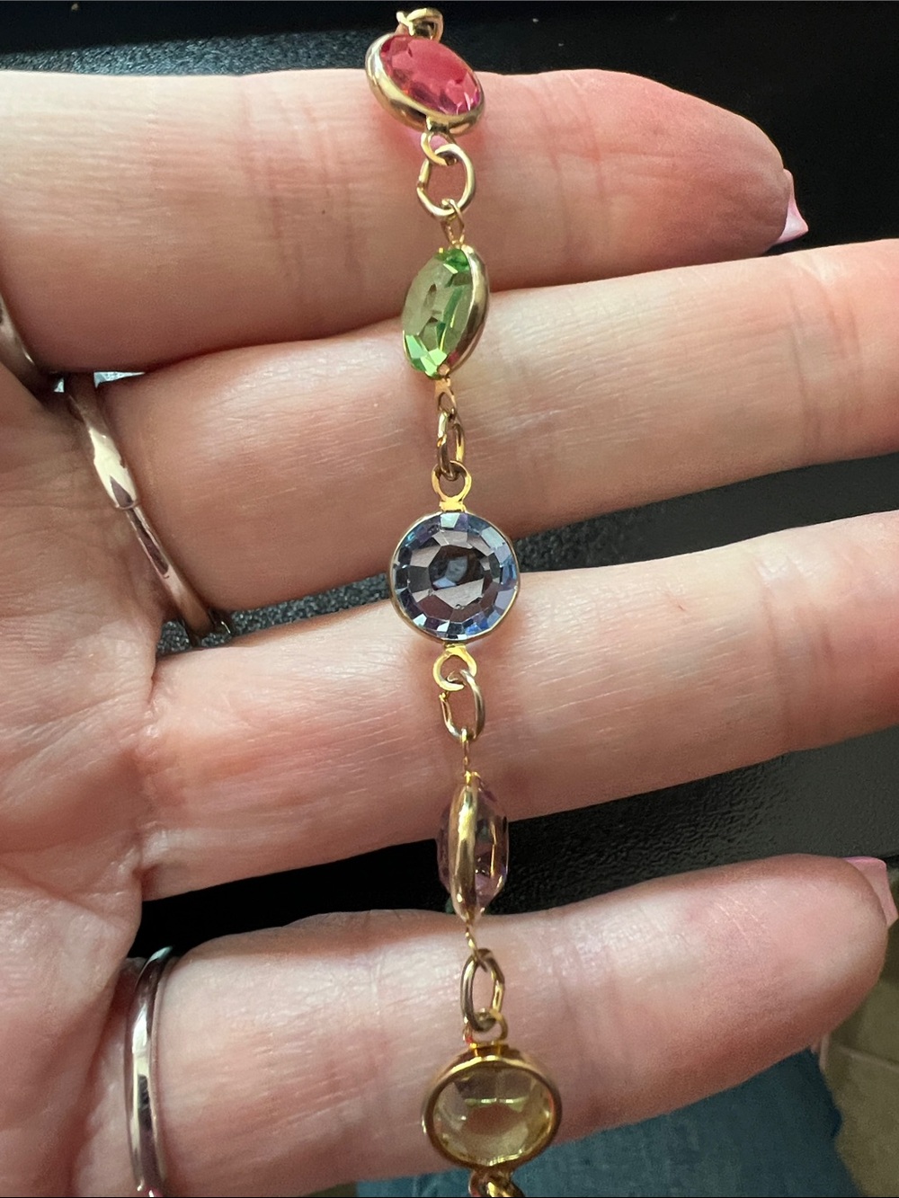 Gold Multicolor Crystal Link Bracelet — Women's Colorful Gemstone Chain